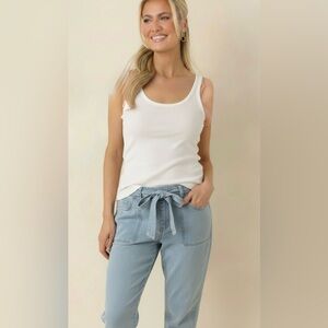 Loft chambray tie waist pant